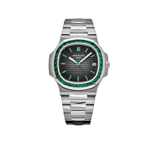 Nautilus 40mm 5711/113P-001 Platinum Charcoal Gray Dial Emerald Bezel