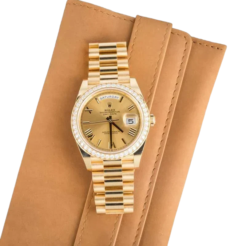 Day-Date 40 228348RBR Yellow Gold Diamond Bezel Champagne Roman Dial