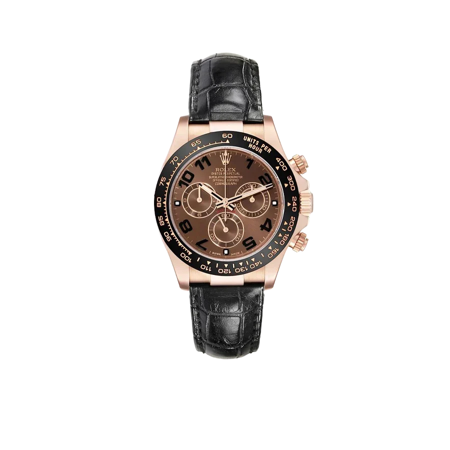 Daytona 40mm Rose Gold Brown Dial Leather Strap Mens Watch 116515