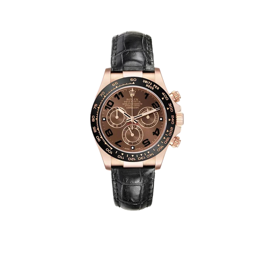 Daytona 40mm Rose Gold Brown Dial Leather Strap Mens Watch 116515