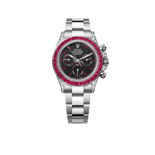 Daytona 126599TRU White Gold Diamond Black Dial Ruby Bezel