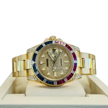 GMT-Master II 40mm Yellow Gold Pepsi Bezel Diamond Set Watch 116718LN