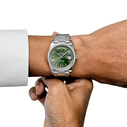 Day-Date 40 228349RBR White Gold Olive Green Dial Diamond Bezel