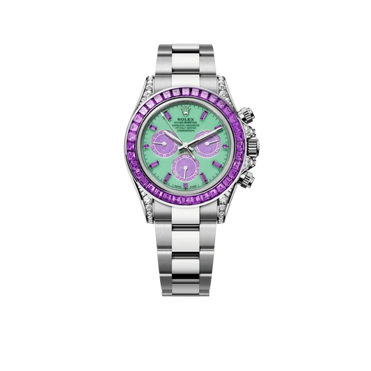 Cosmograph Daytona 'Spring' White Gold Vivid Green Dial Purple Baguette-cut Sapphires Ref.126599 SAVL