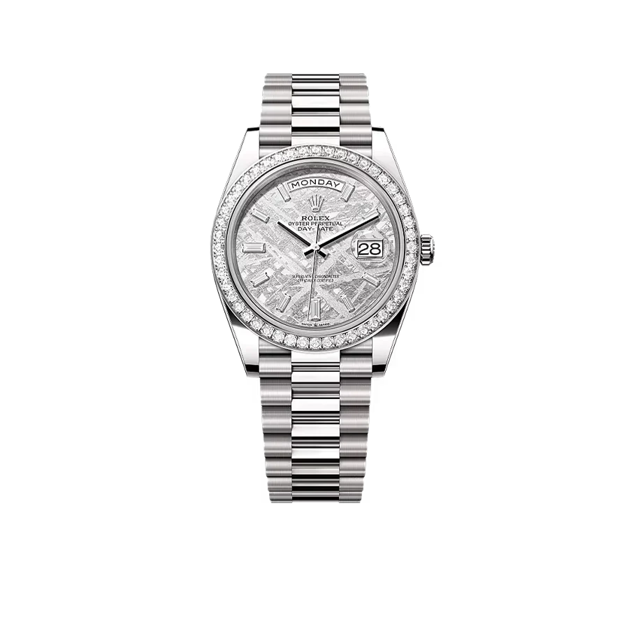Day-Date 40mm Meteorite Dial, Platinum Diamonds M228349RBR-0040 New