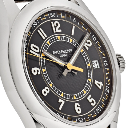 Calatrava 40mm 6007G-001 White Gold Black Dial Yellow Accents