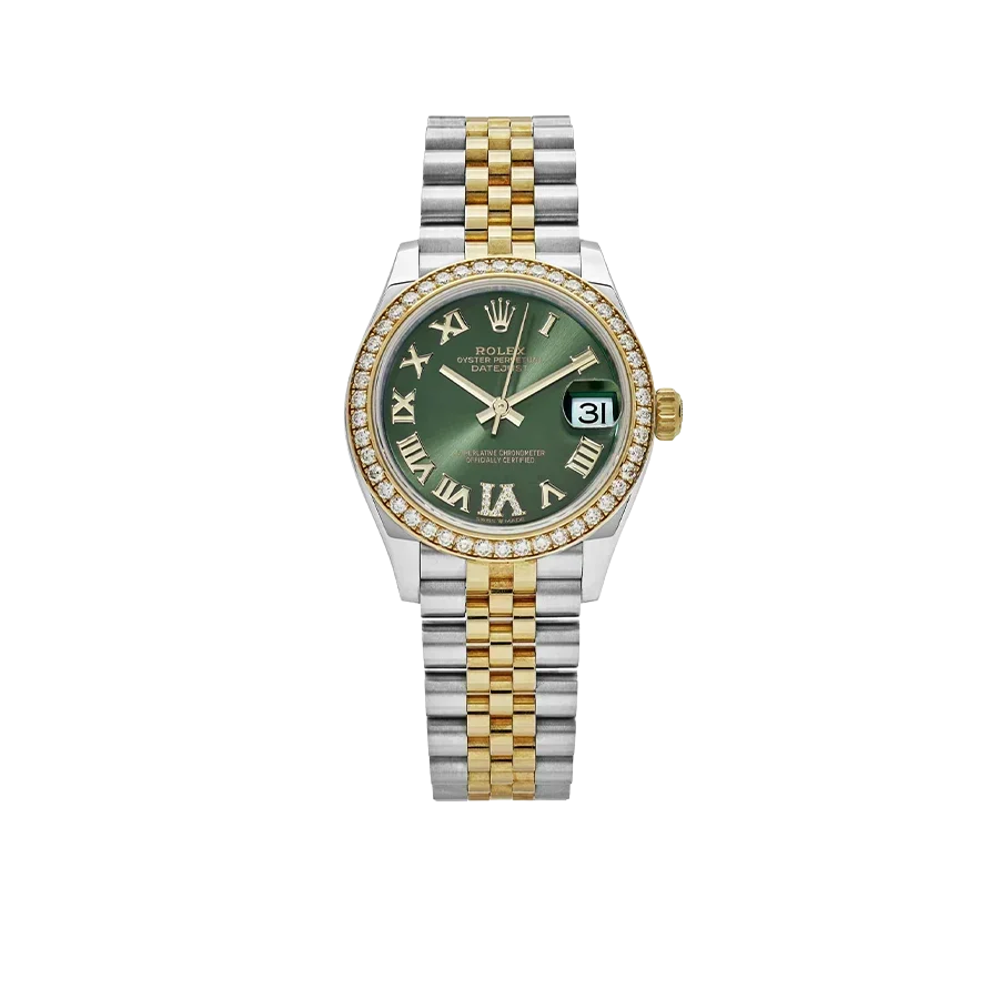 Lady-Datejust 31mm 278383RBR Yellow Gold Stainless Steel Green Roman Dial Diamond Bezel