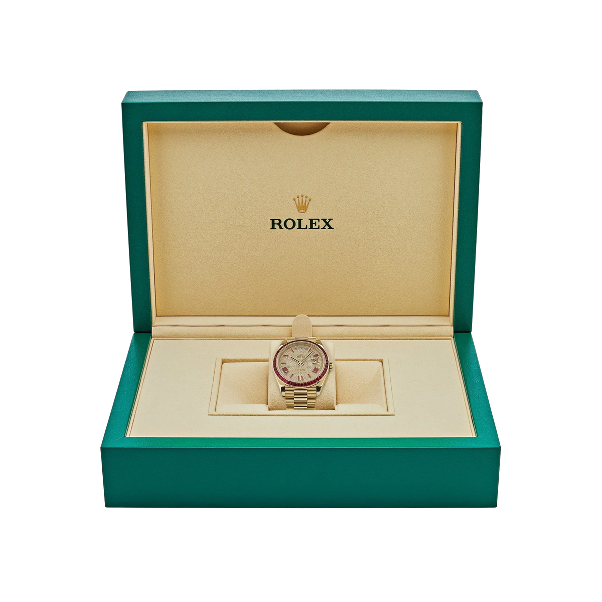 Day-Date 40 228398TRU Yellow Gold Roman Dial Ruby Bezel