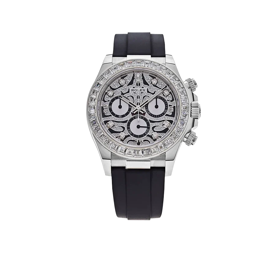 Cosmograph Daytona Eye of the Tiger 40mm 116589TBR White Gold Baguette Diamond Bezel Tiger Pavé Diamond Dial