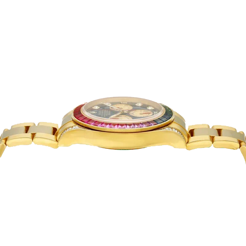 Daytona 116598RBOW Rainbow Yellow Gold Black Diamond Dial Sapphire Bezel