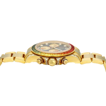 Daytona 116598RBOW Rainbow Yellow Gold Black Diamond Dial Sapphire Bezel