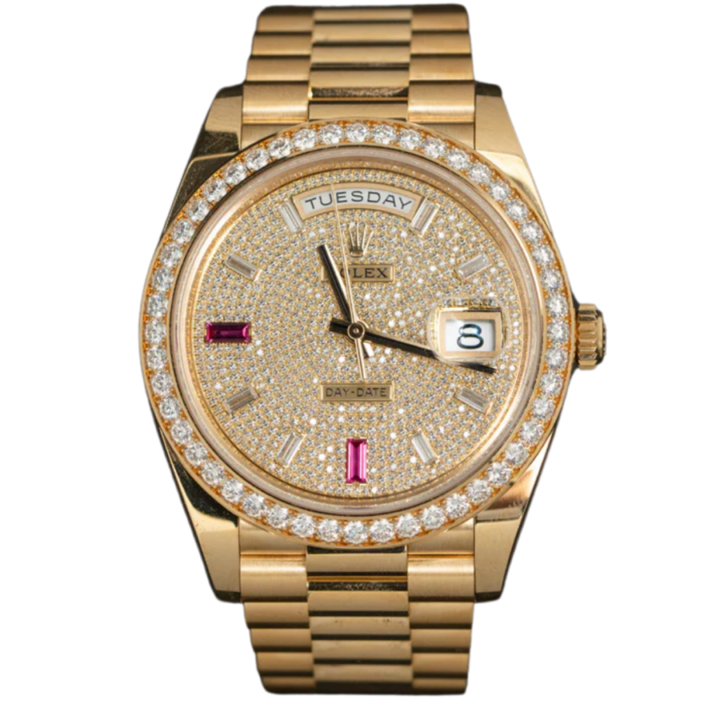 Rolex Day-Date 40mm Yellow Gold Diamond Ruby Pave Dial Diamond Bezel ...